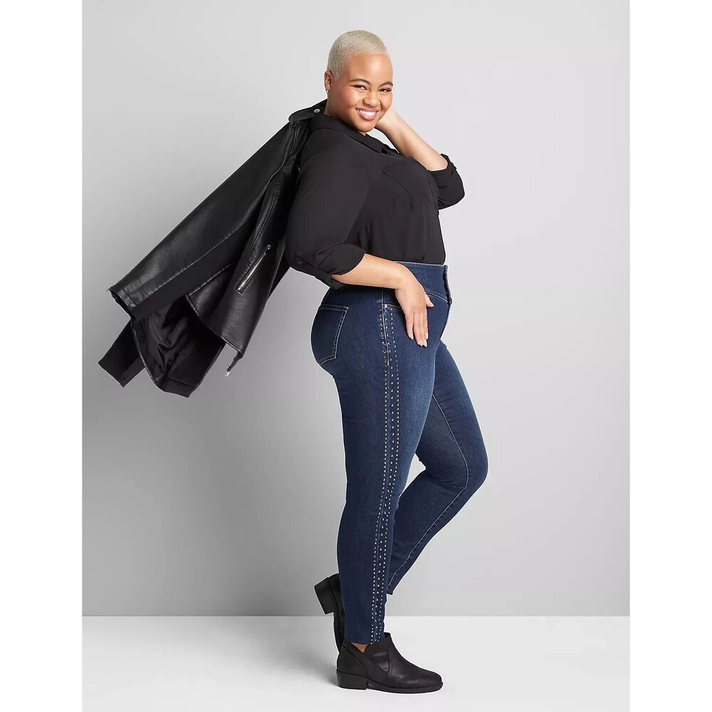 Lane Bryant Jegging 20 Blue Flex Magic Waist 3-Button Jeans Rhinestones Studs - Picture 7 of 7